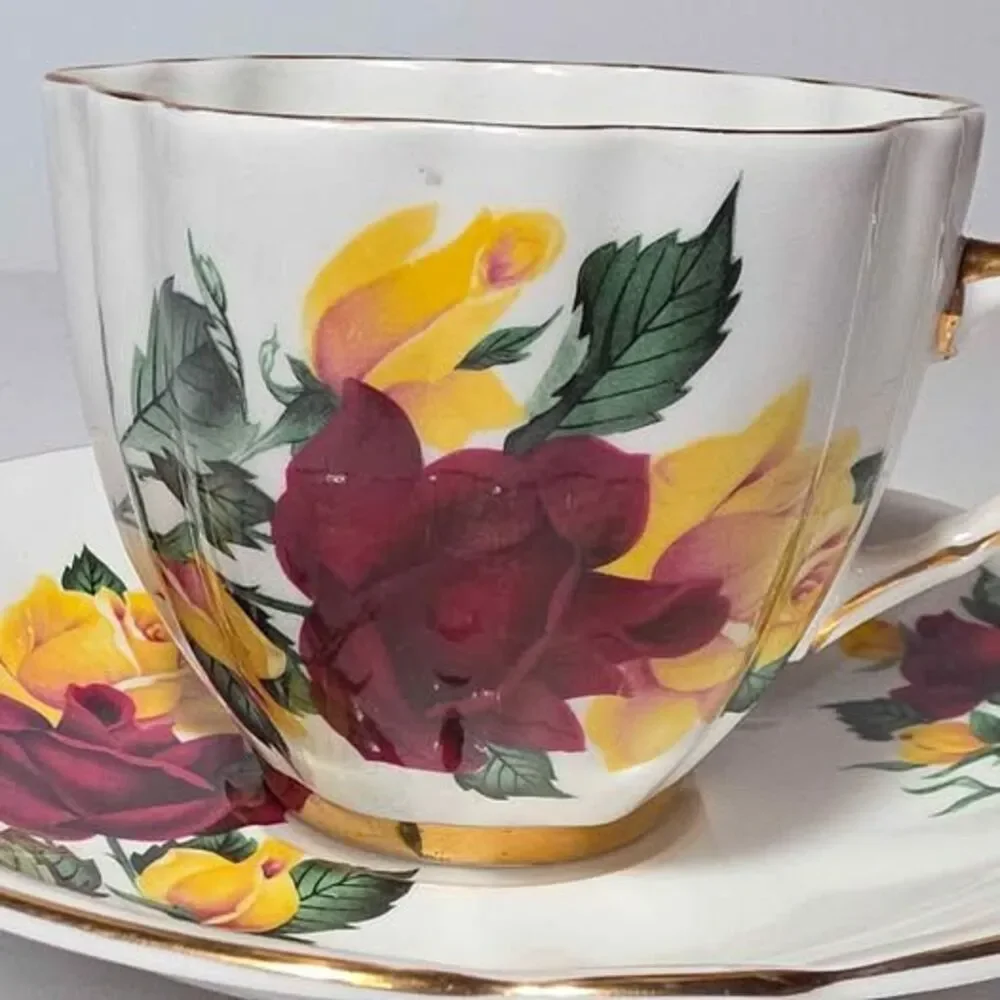 Royal Wentworth Teacup and Saucer Red Yellow Roses Vintage